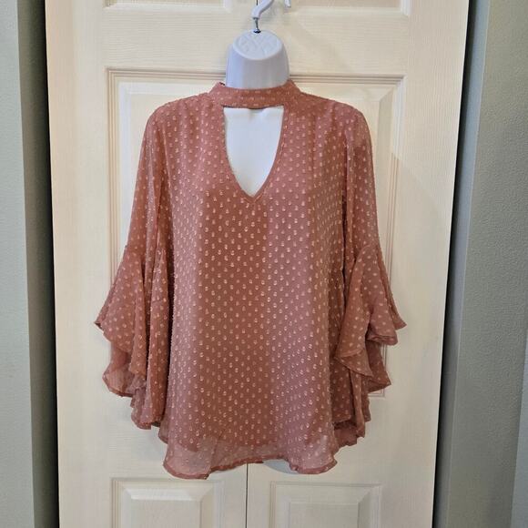 Band of Gypsies Petal Pink Bell Sleeve Romantic Boho chic Fairycore Coquette - Picture 2 of 9